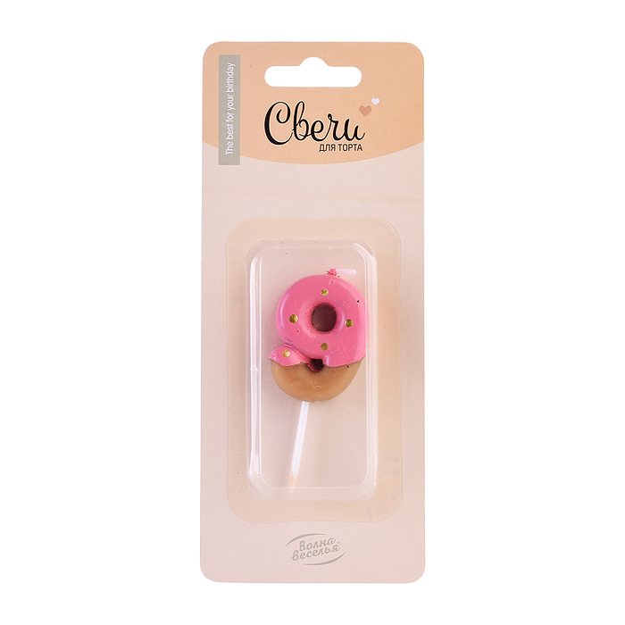 Свеча Цифра, 9 Пончик, Клубничная глазурь, 2,5*4 + 3 см, 1 шт. с держат.