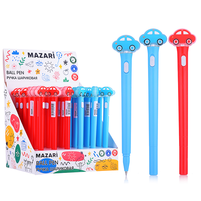 Ручка шариковая с подсветкой Машинки, Синяя, пулевидный пиш.узел 0.7мм, корпус пластиковый, сменный 