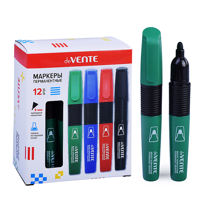 Маркер перманентный круглый корпус с каучуковыми вставками, пулевидный наконечник, ширина 