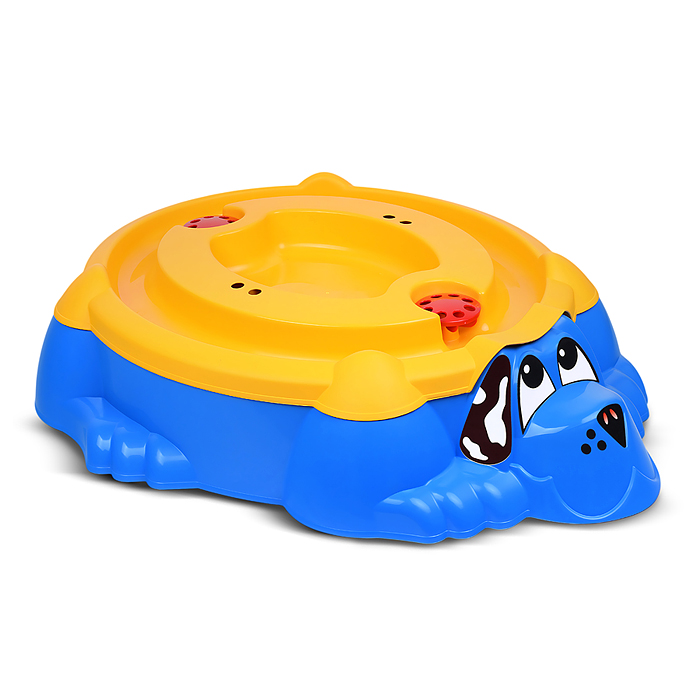 Песочница "Собачка" с крышкой (голубой/жёлтый)