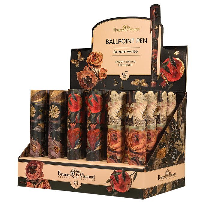 Ручка шариковая 0.7 мм, синяя, 3 вида "DreamWrite. "Flora.Black night" 