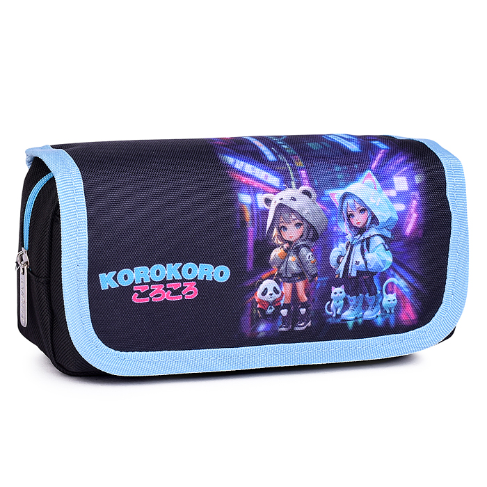 Пенал "Korokoro" 20,5x9,5x7 см, прямоугольный для 40 предметов, отделение на молнии, наружн