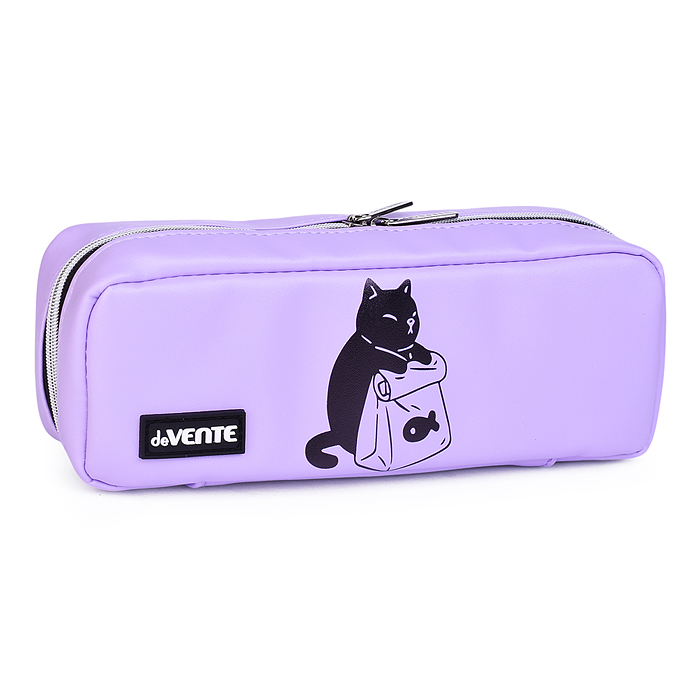 Пенал "Cat and Fish" 21x9x5 см, прямоугольный для 60 предметов, искусственная кожа, на молн