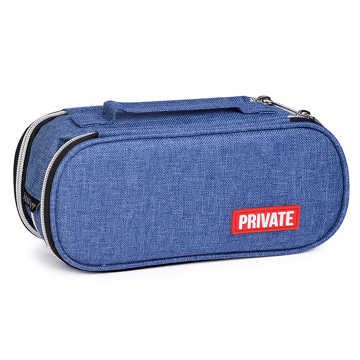 Пенал "Private" 22x9x8 см, овальный для 100 предметов, 3 отделения на молнии, 2 отделения с