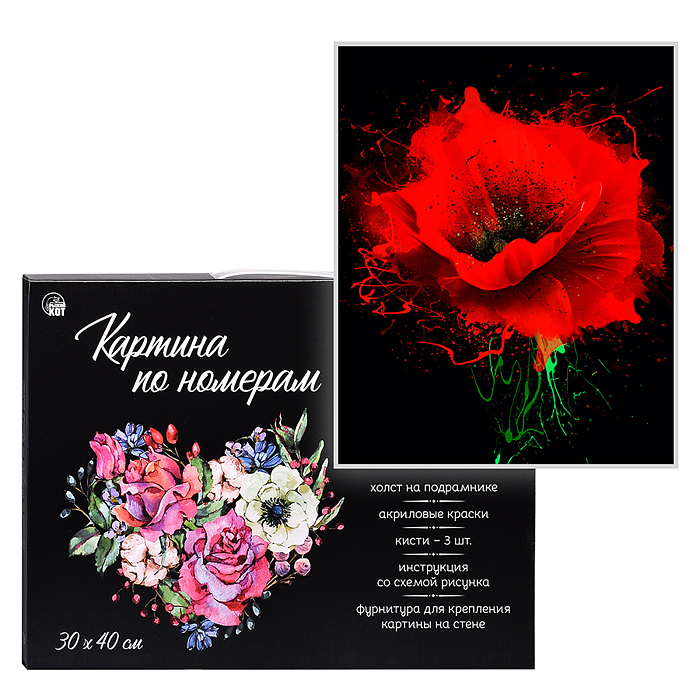 Холст с красками 30х40 см по номерам "Алый мак" (30цв.)