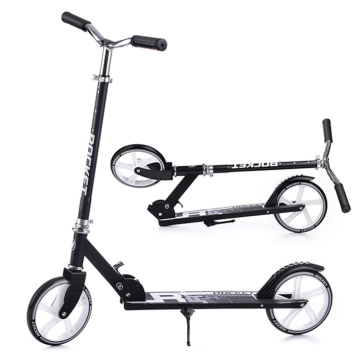 Самокат 2-х колесный ROCKET,колеса PU/ 200 мм,ABEC 7, черный в пакете