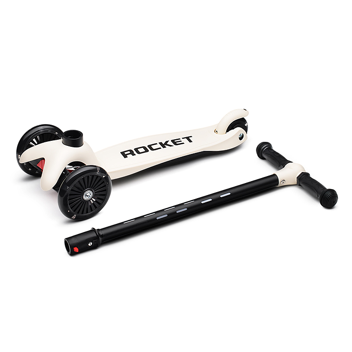 Фото к товару Самокат 3-х колесный ROCKET,колеса PU со светом, светящаяся стойка, ABEC 7, белый Самокат 3-х колесный ROCKET,колеса PU со светом, светящаяся стойка, ABEC 7, белый