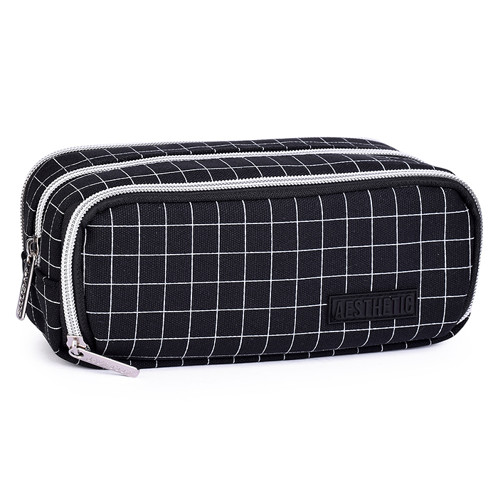 Пенал "Aesthetic" 22x9x6 см, овальный для 100 предметов, 3 отделения на молнии, 2 отделения