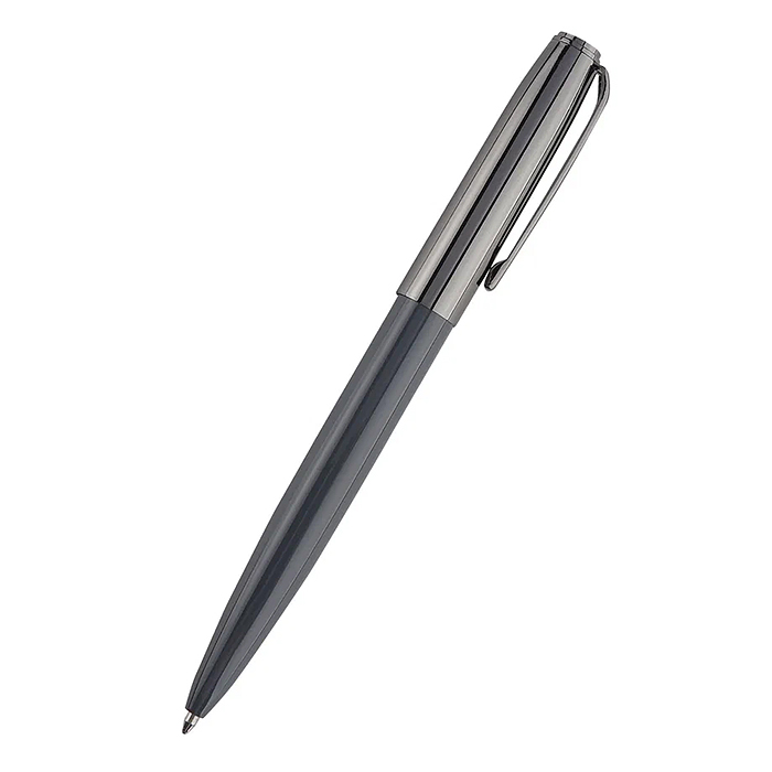 Ручка "Napoli" в тубусе круглой формы, 1,0 мм, синяя (корпус сер и вор сталь, футляр белый)