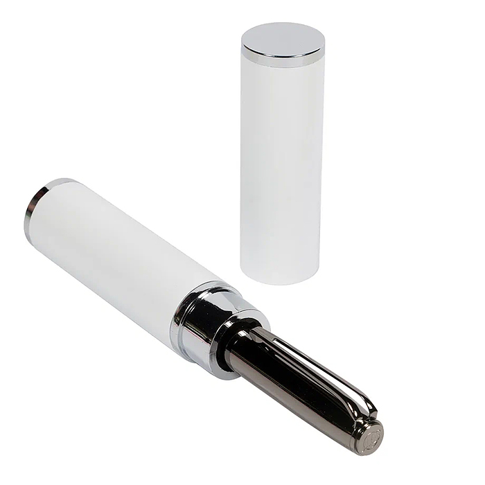 Ручка "Napoli" в тубусе круглой формы, 1,0 мм, синяя (корпус сер и вор сталь, футляр белый)