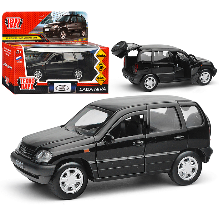 Машина металл LADA NIVA 12 см, (двери, багаж, черный) инерц., в коробке