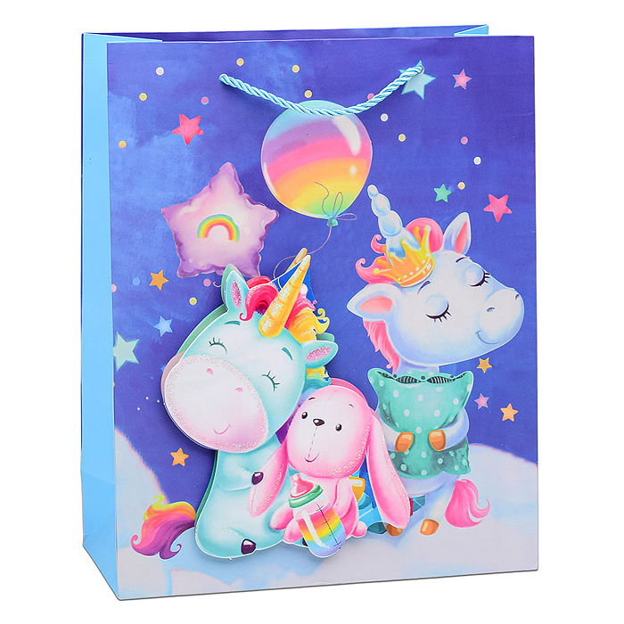 Пакет подарочный 00-6329 "Милый единорожка" 32х26х10 см