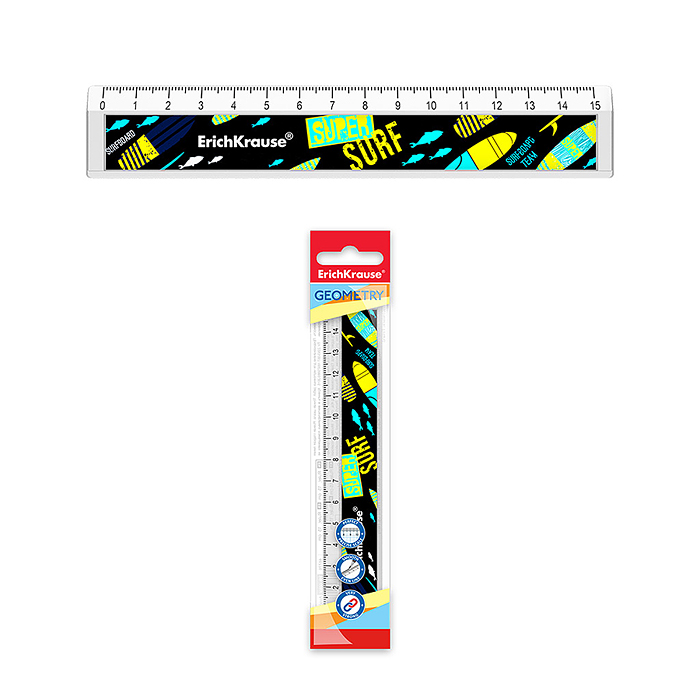 Линейка с выемкой пластиковая Surf Team, 15см, во флоупаке Линейка с выемкой пластиковая Surf Team, 15см, во флоупаке