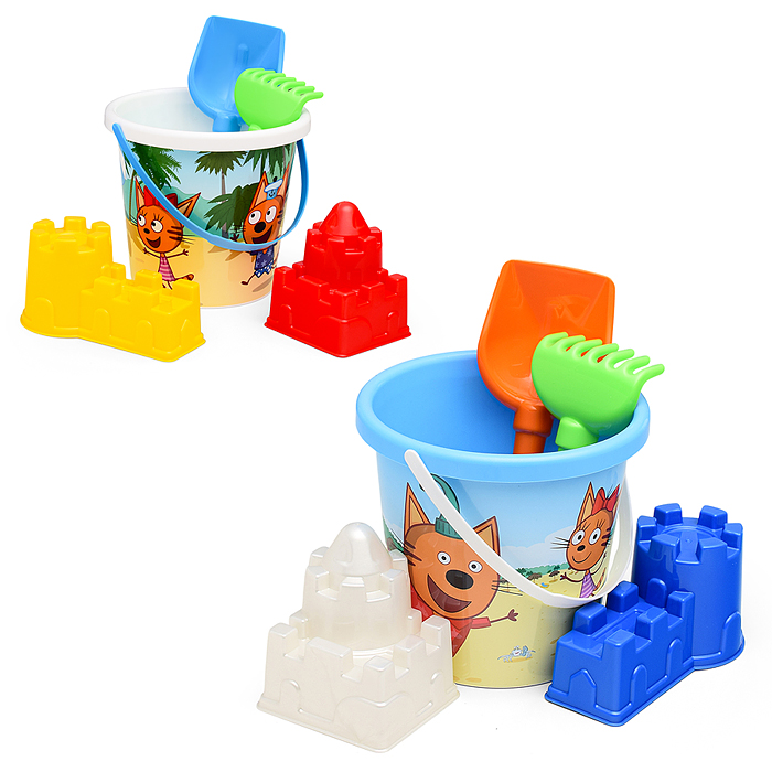 Песочный набор "Три кота и море приключений" №6: Ведро с наклейкой, лопатка №5, грабельки №5, формоч Песочный набор "Три кота и море приключений" №6: Ведро с наклейкой, лопатка №5, грабельки №5, формоч