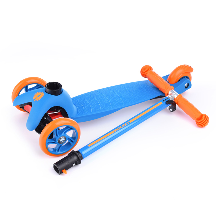 Фото к товару Самокат трёхколёсный ROCKET колёса PU, цвет оранжево-синий Самокат трёхколёсный ROCKET колёса PU, цвет оранжево-синий