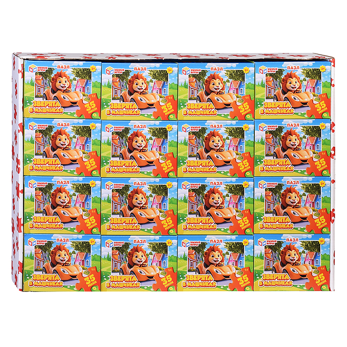 Пазлы 35 "Зверята в машинках"