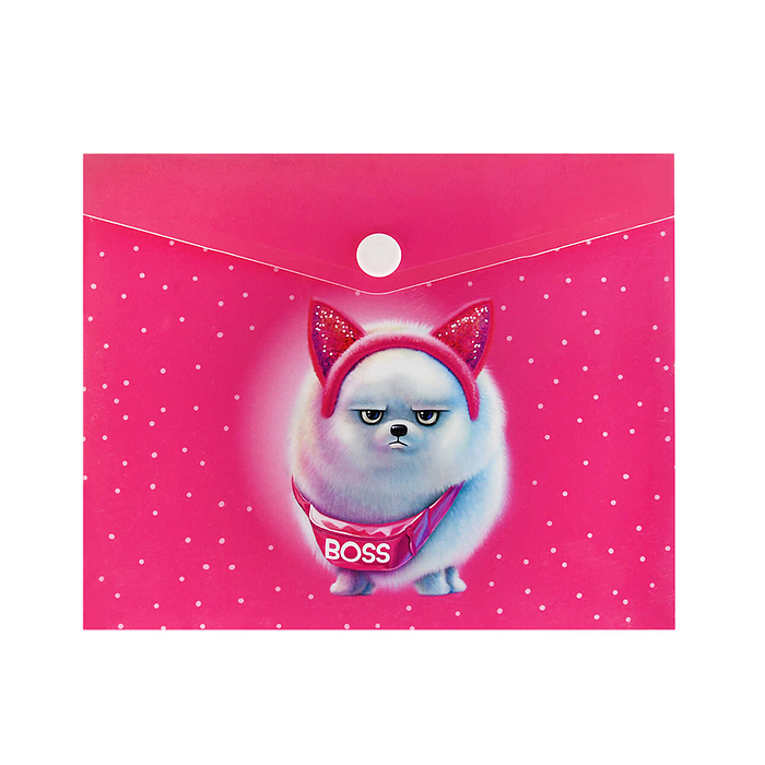 Папка конверт на кнопке А6  пластиковая "Босс шпиц"размер 17х14х0,5