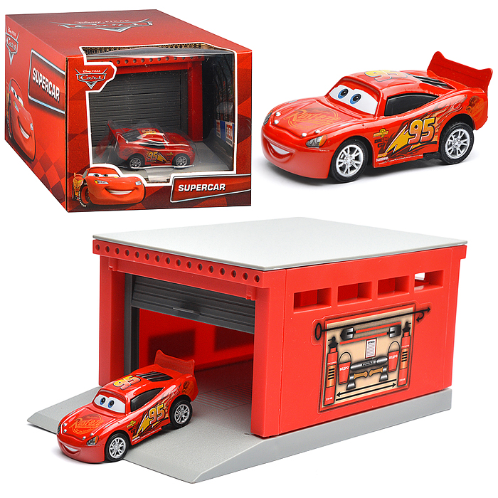 Модель пластик Гараж 20,5 см, ворота, тачки