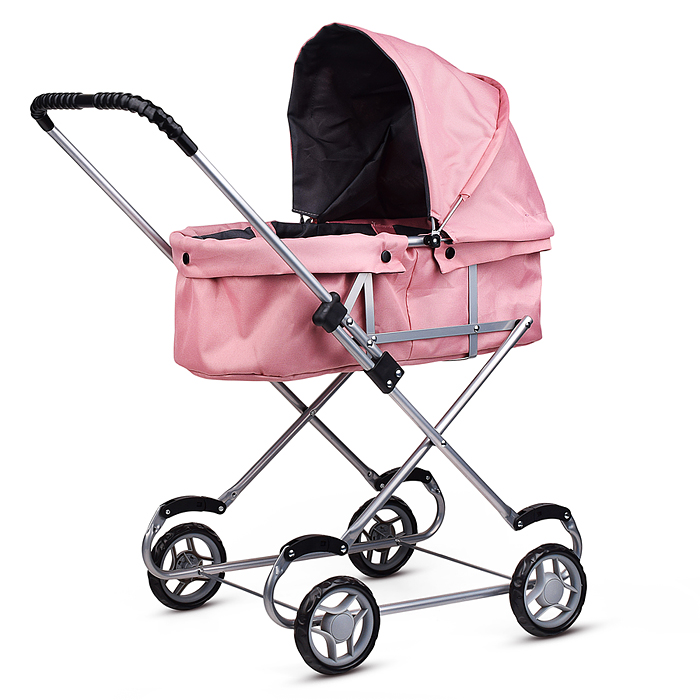 Коляска для кукол 9308W металлическая, складная, прогулочная с капюшоном, цвет розовый