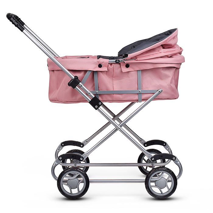 Коляска для кукол 9308W металлическая, складная, прогулочная с капюшоном, цвет розовый