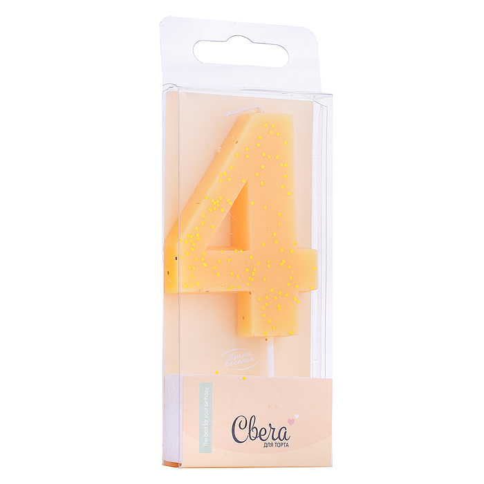 Свеча Цифра, 4, Кремовый, с блестками, 4,3*7,5 + 4,5 см, 1 шт. с держат.