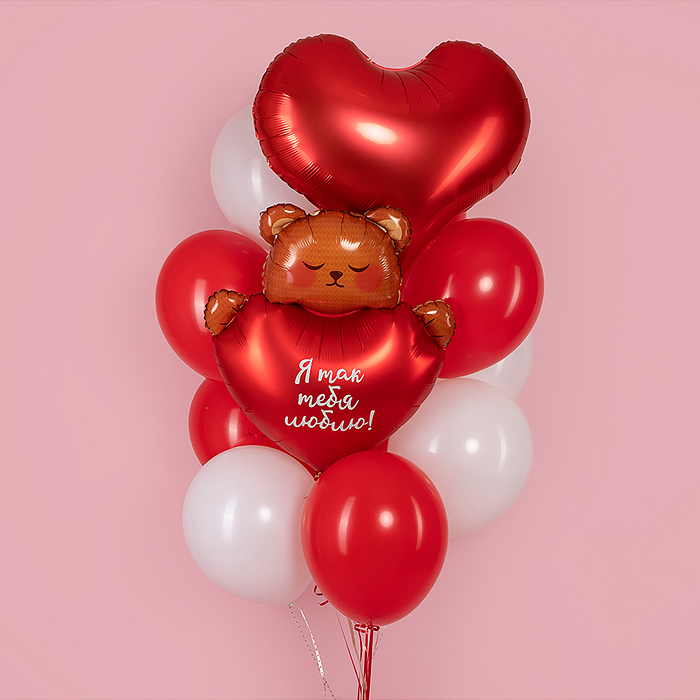 Шар (30''/76 см) Фигура, Мишка с сердцем, Сатин, 1 шт. в уп.