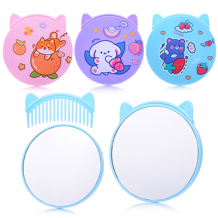 Расческа+зеркало 00-5419 "Зверушки с фруктами" в ассортименте