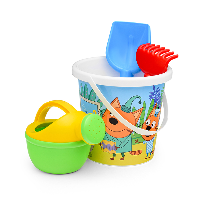 Песочный набор "Три кота" №14: Ведро с наклейкой, лопатка №5, грабельки №5, лейка малая №4 Песочный набор "Три кота" №14: Ведро с наклейкой, лопатка №5, грабельки №5, лейка малая №4