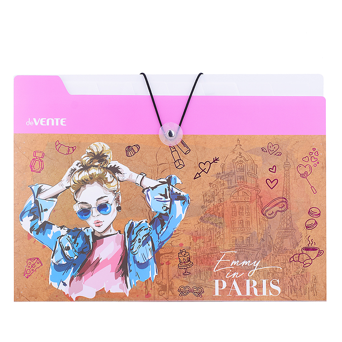 Папка с резинкой с 8-ю отделениями "Emmy in Paris" A4 (330x240x16 мм) 600 мкм, фактура краф