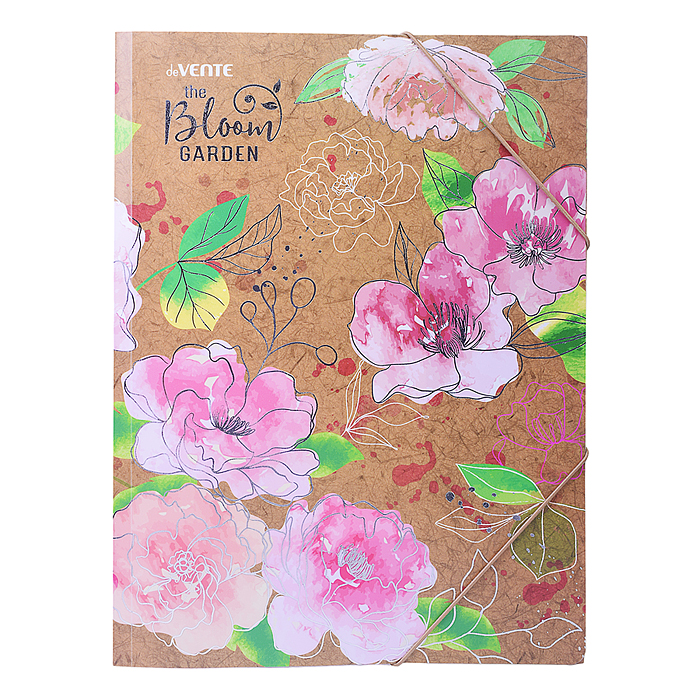 Папка на резинке "Bloom Garden" A4 400 мкм, фактура крафт-имитация с рисунком, Папка на резинке "Bloom Garden" A4 400 мкм, фактура крафт-имитация с рисунком,