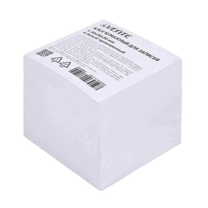 Куб бумажный для записей 90x90x90 мм белый, проклеенный, офсет 100 г/м², белизна 92%