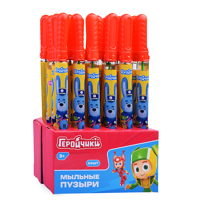 Фото к товару Мыльные пузыри "Геройчики" колба в термоплёнке, 120 мл., 24 шт в д/б Мыльные пузыри "Геройчики" колба в термоплёнке, 120 мл., 24 шт в д/б