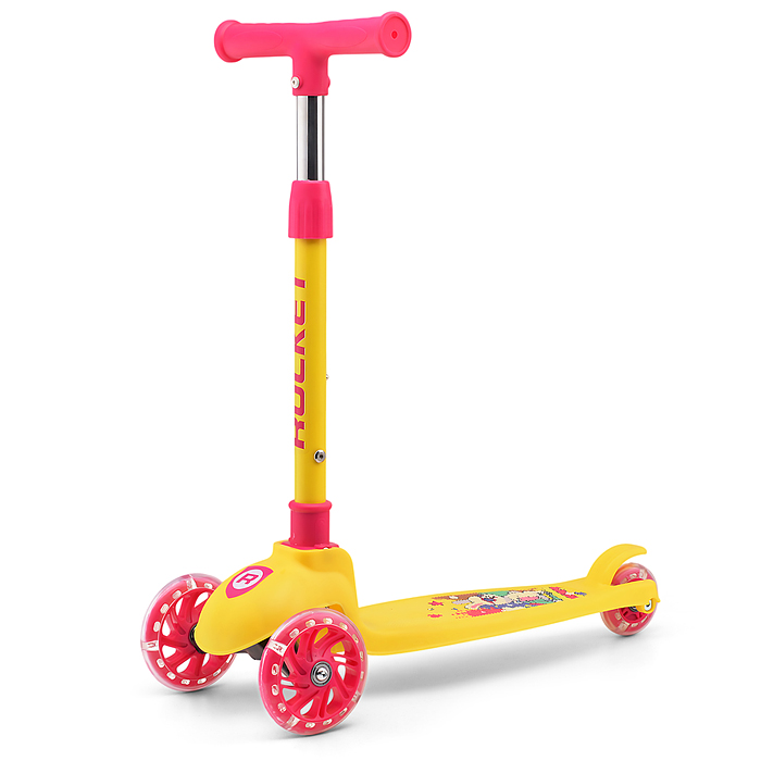 Фото к товару Самокат трёхколёсный ROCKET колёса PU, цвет жёлто-розовый Самокат трёхколёсный ROCKET колёса PU, цвет жёлто-розовый
