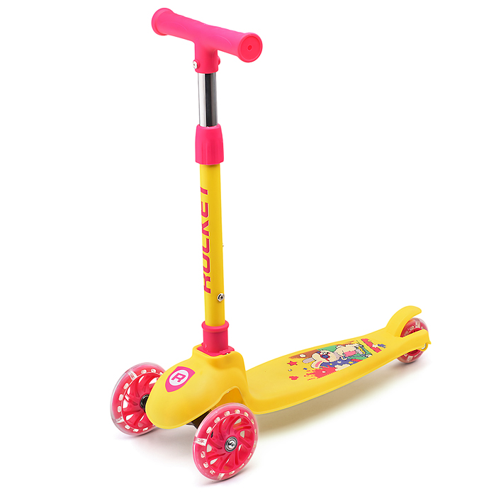 Фото к товару Самокат трёхколёсный ROCKET колёса PU, цвет жёлто-розовый Самокат трёхколёсный ROCKET колёса PU, цвет жёлто-розовый