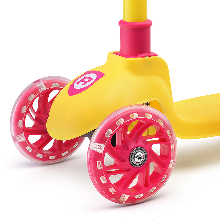 Фото к товару Самокат трёхколёсный ROCKET колёса PU, цвет жёлто-розовый Самокат трёхколёсный ROCKET колёса PU, цвет жёлто-розовый