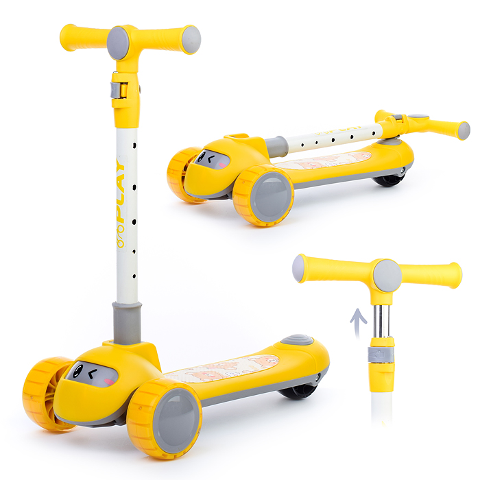 Самокат U038230Y 3-х кол., желтый, PU, ABEC 7, в коробке нет заглушки в руле , деформация руля