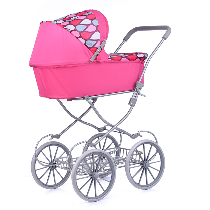 Коляска-люлька 9673 для кукол, металлическая, с корзиной, цвет розовая капля, в пакете