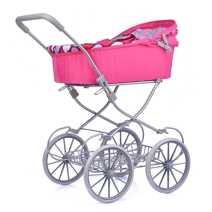 Коляска-люлька 9673 для кукол, металлическая, с корзиной, цвет розовая капля, в пакете