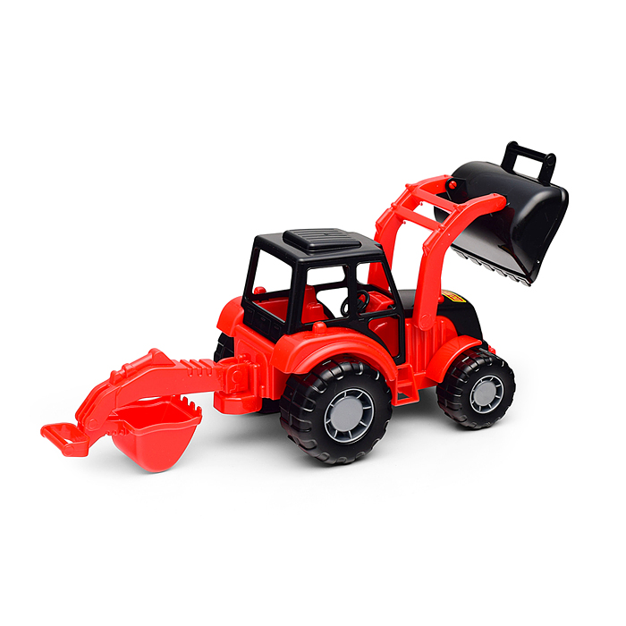 Фото к товару Мастер, трактор-экскаватор (красно-чёрный) (в сеточке) Мастер, трактор-экскаватор (красно-чёрный) (в сеточке)