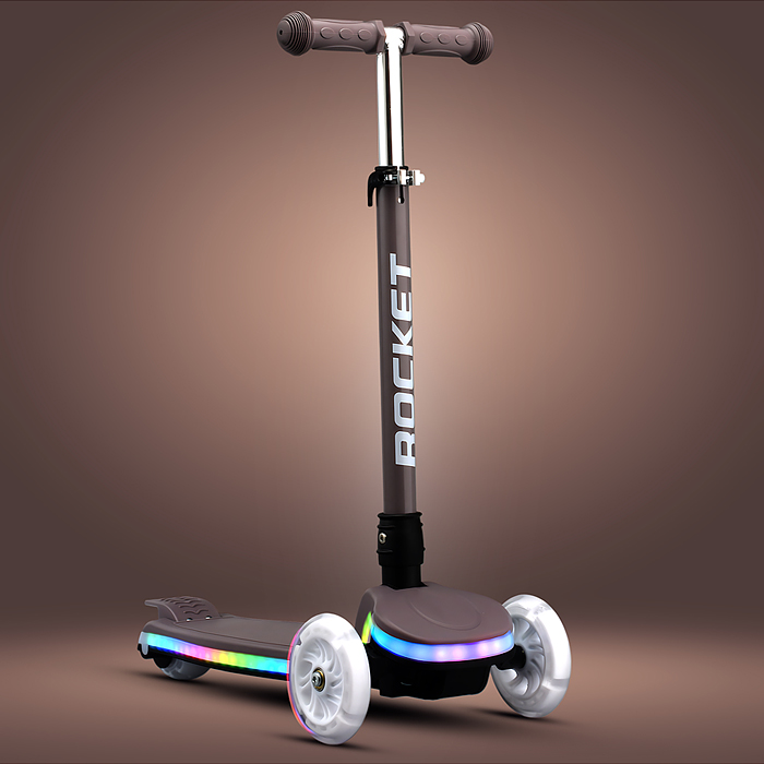 Фото к товару Самокат трёхколёсный R0198 ROCKET колёса световые PU, цвет мокко Самокат трёхколёсный R0198 ROCKET колёса световые PU, цвет мокко