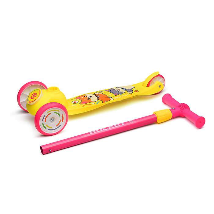 Фото к товару Самокат трёхколёсный R0203 ROCKET колёса PVC, цвет розово-жёлтый Самокат трёхколёсный R0203 ROCKET колёса PVC, цвет розово-жёлтый