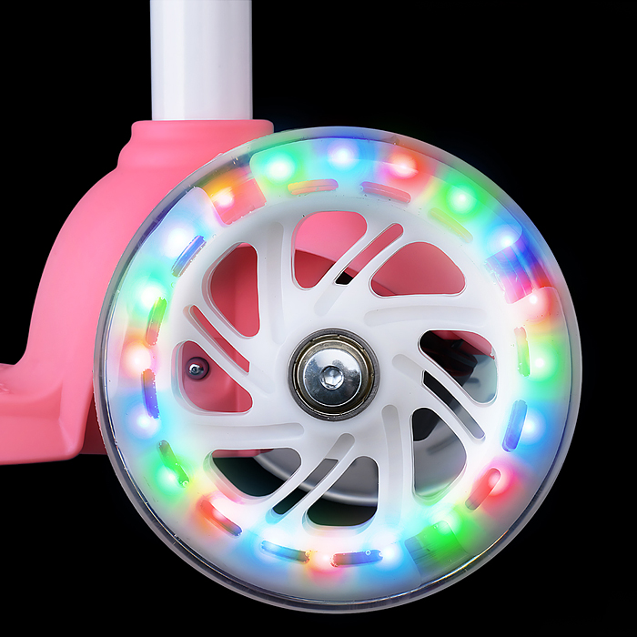 Фото к товару Самокат трёхколёсный R0203 ROCKET колёса световые PU, цвет розовый Самокат трёхколёсный R0203 ROCKET колёса световые PU, цвет розовый