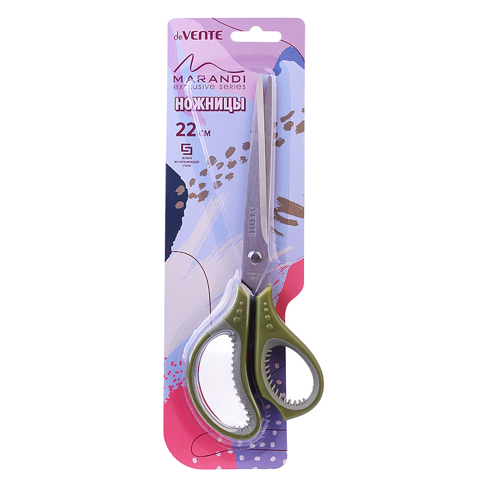 Ножницы канцелярские "Marandi" 22 см, двухцветные прорезиненные кольца c лепестками, цвета 