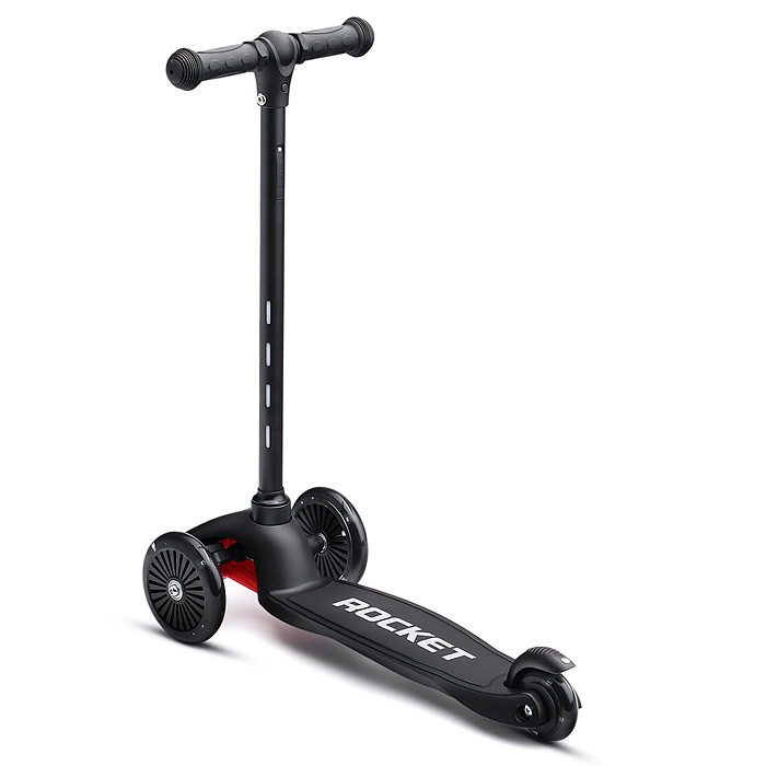 Фото к товару Самокат 3-х колесный ROCKET,колеса PU со светом, светящаяся стойка, ABEC 7, черный Самокат 3-х колесный ROCKET,колеса PU со светом, светящаяся стойка, ABEC 7, черный