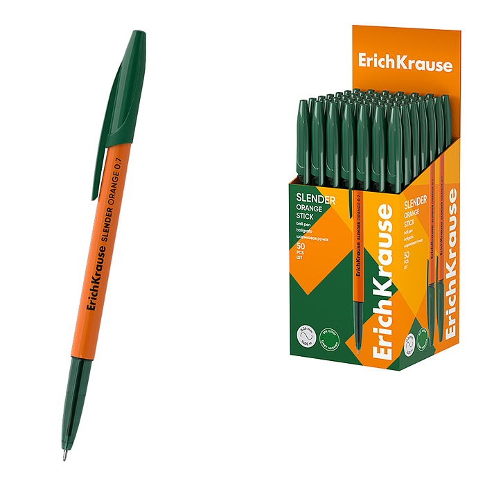 Ручка шариковая Slender Stick Orange, 0.7, Super Glide Technology, цвет чернил зеленый (в