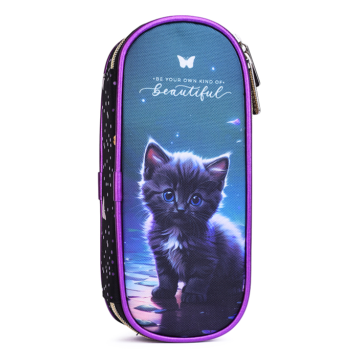 Пенал "Beautiful Cat" 21x8x5 см, овальный для 50 предметов, с внутренним органайзером-створ