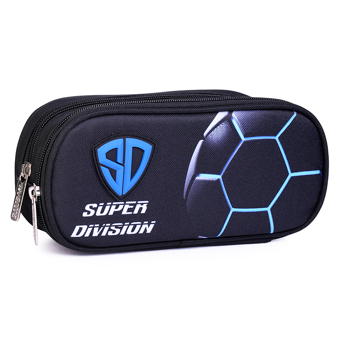 Пенал "Super Division" 22x9,5x7 см, овальный для 60 предметов, 2 отделения на молнии, одно 