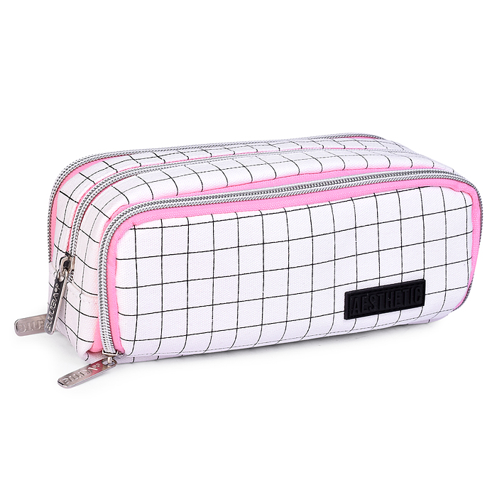 Пенал "Aesthetic" 22x9x6 см, овальный для 100 предметов, 3 отделения на молнии, 2 отделения