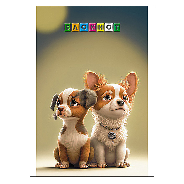 Блокнот 16л. клетка А6 "Два щенка"
