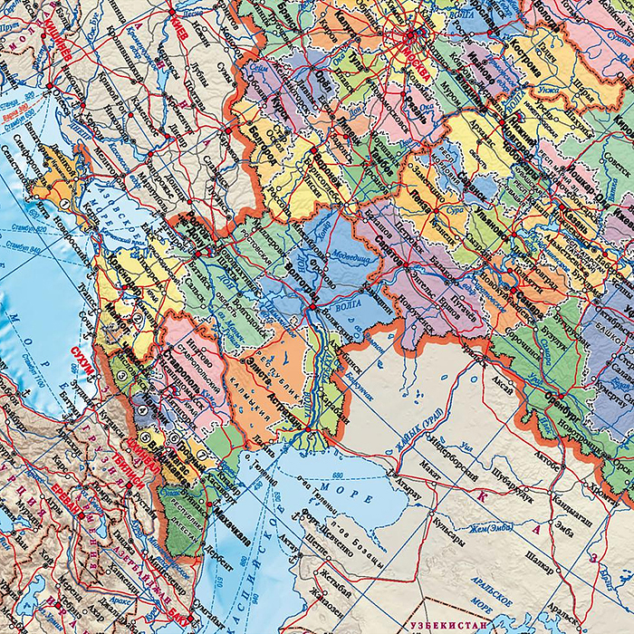Карта Россия п/а с инфографикой, 58х38 см, двухсторонняя 1:14,5 млн, лам. с европодвесом